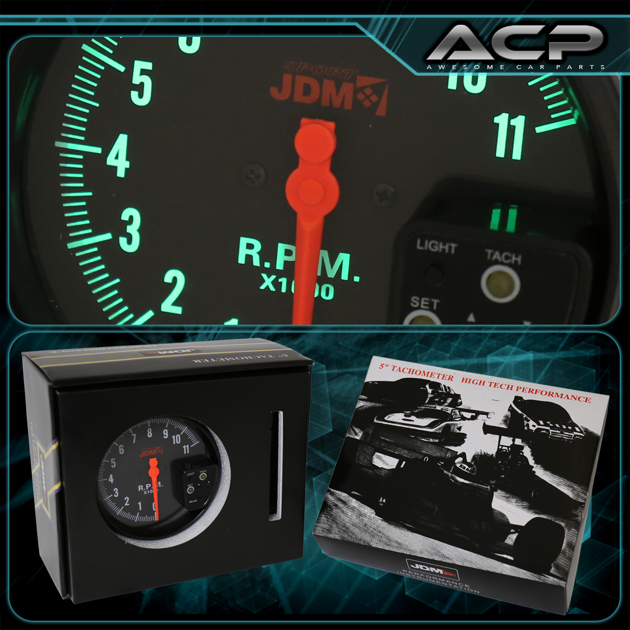 PERFORMANCE RACE 5" TACHOMETER 7 LED DISPLAY + SHIFT LIGHT GAUGE MAZDA RX7 FD FC