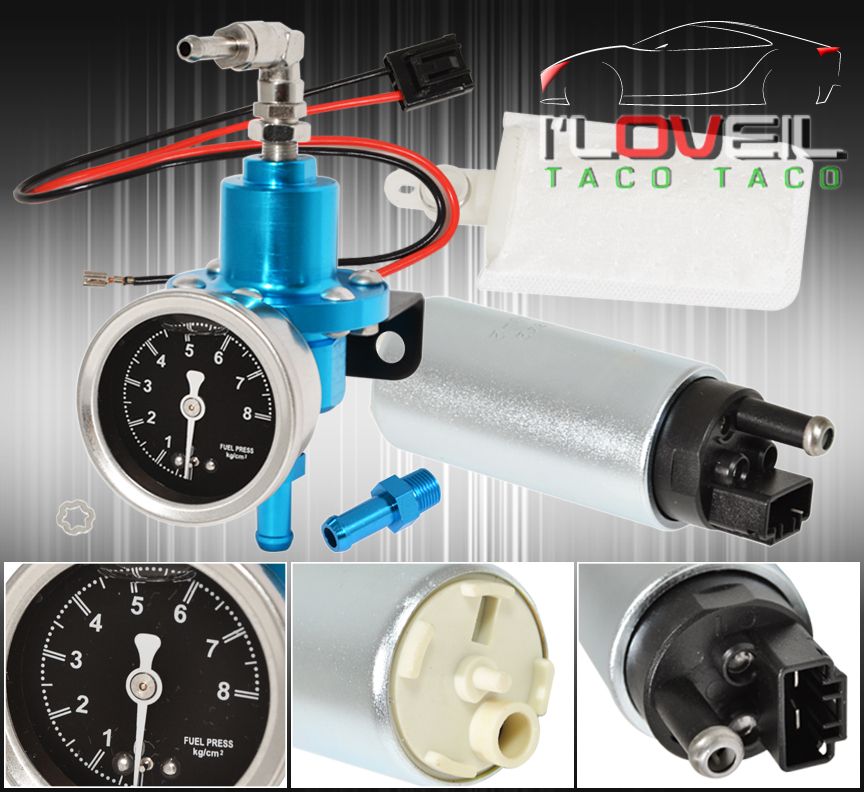 UNIVERSAL ADJUSTABLE FUEL PRESSURE REGULATOR 0140 PSI BLUE KIT+INLINE 255 PUMP eBay