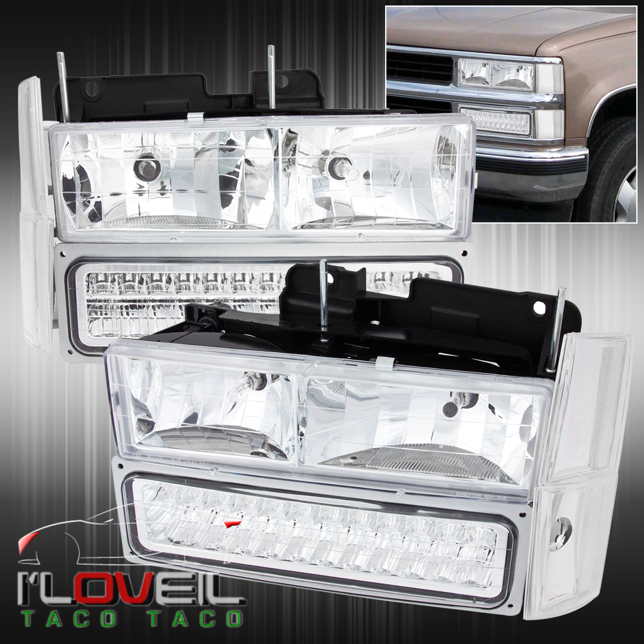 8893 CHEVY C1500 C2500 C3500 HEADLIGHTS W/ CORNER LIGHTS+LED BUMPER