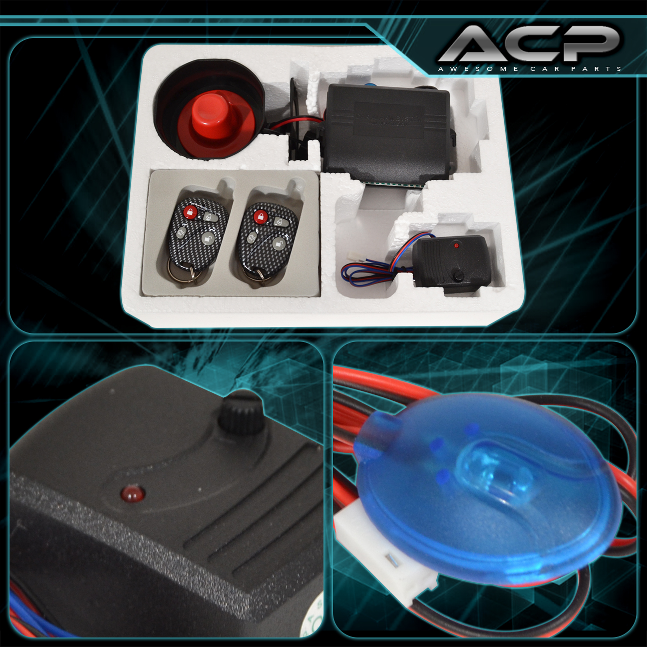 Car alarm protection security system entry siren carbon