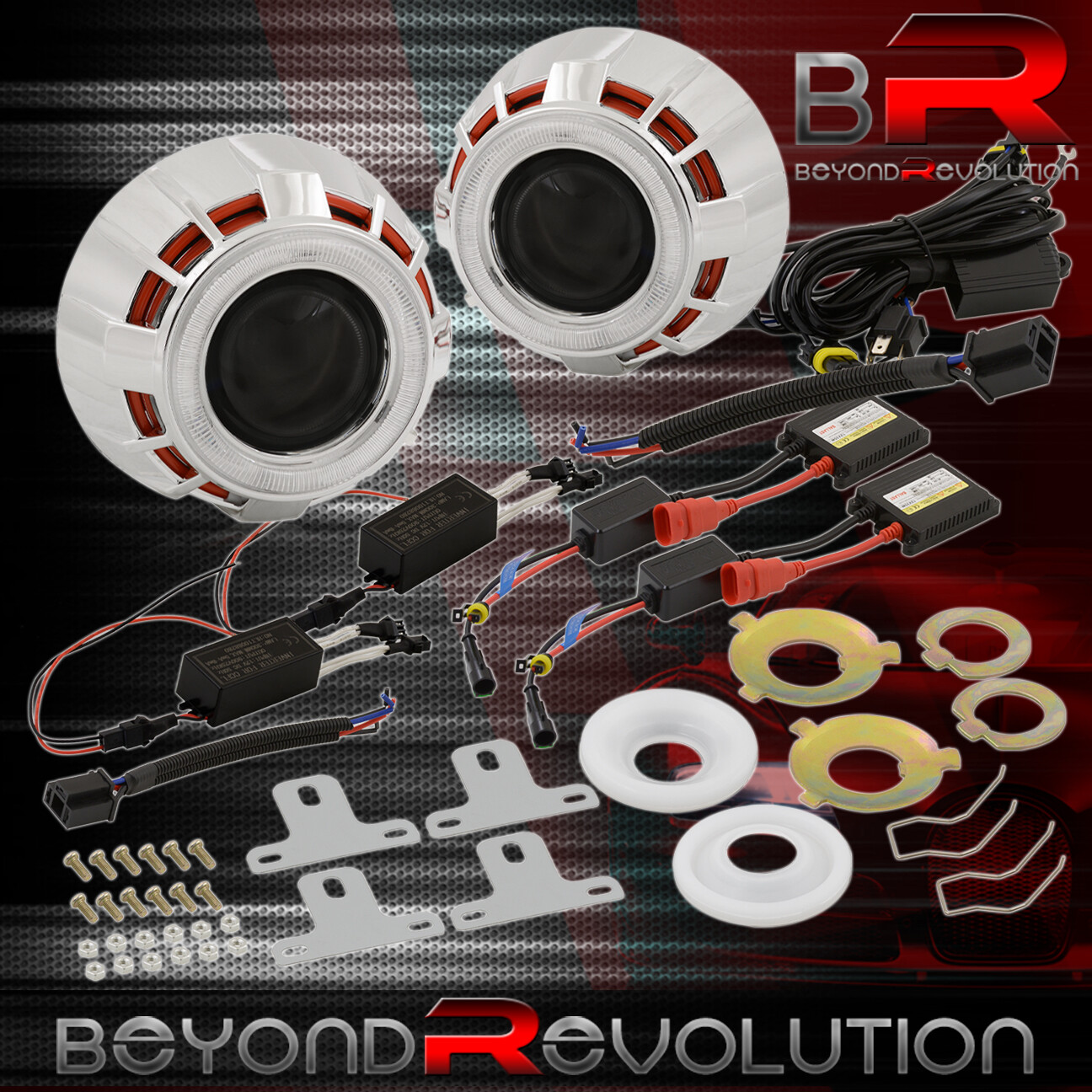For Nissan Retrofit Headlights Projector H1 Mini Red White ... dual headlight wiring 