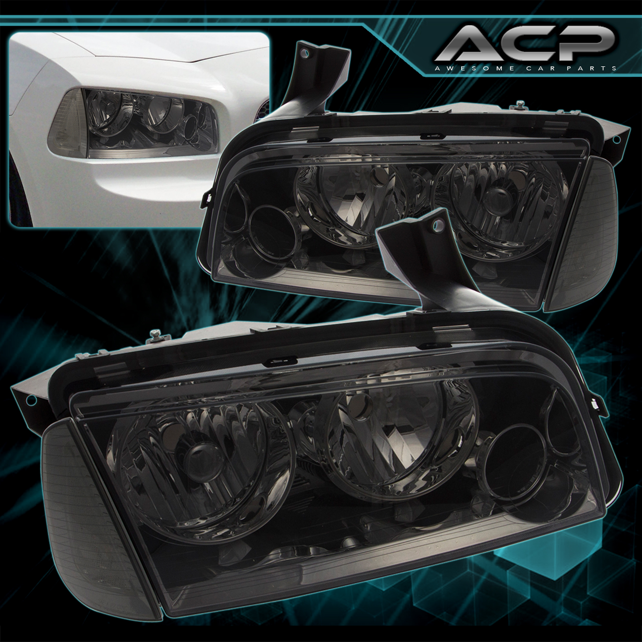 20062010 Dodge Charger R/T SRT8 Smoke Headlight Clear Turn Signal