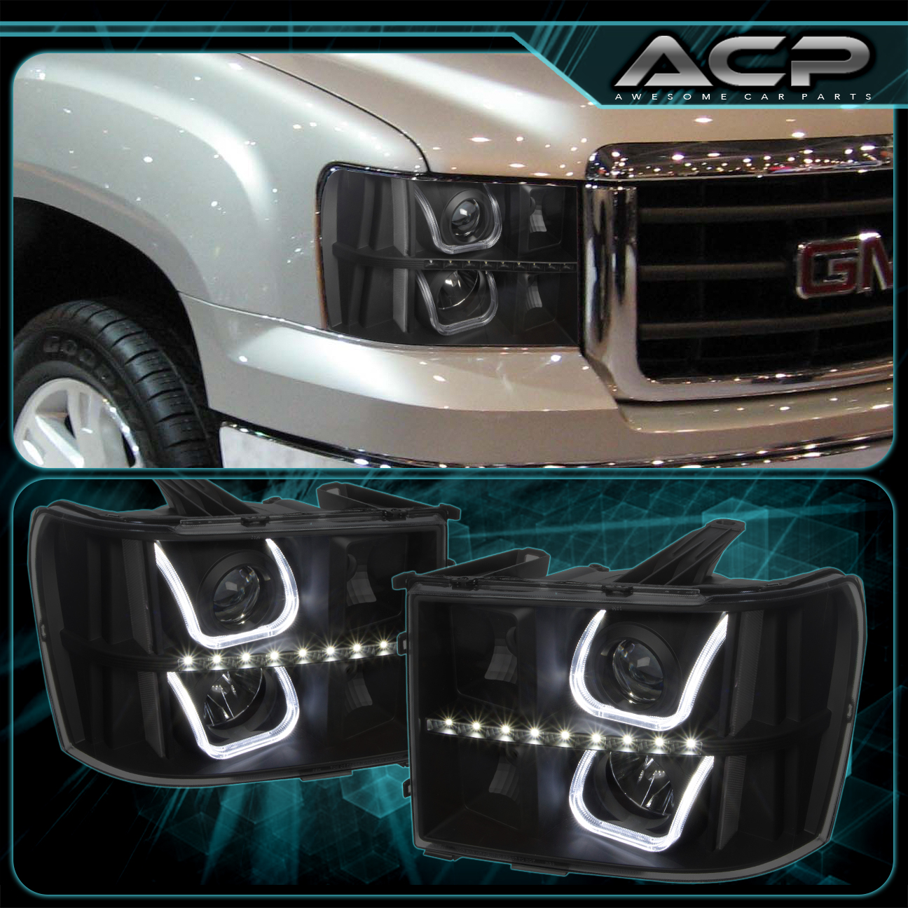 07 13 gmc sierra black housing projector headlights clear 2008 gmc sierra halo fog lights