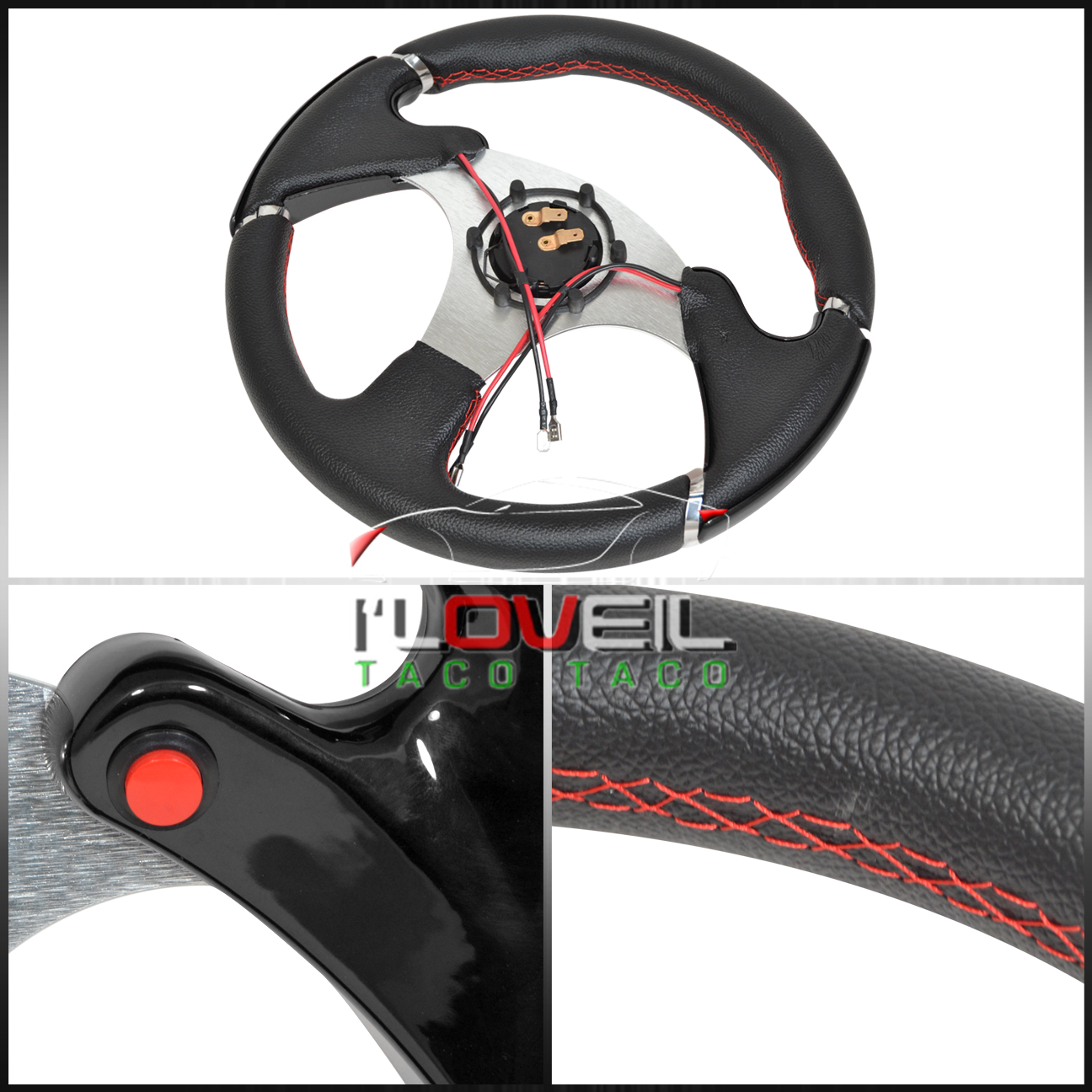 Black 320MM 3 Spoke PVC Leather Dual Nos Button Steering Wheel TypeR