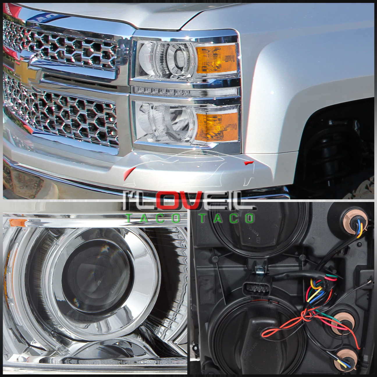 20142015 Chevy Silverado 1500 Chrome Housing Projectors LED Headlights