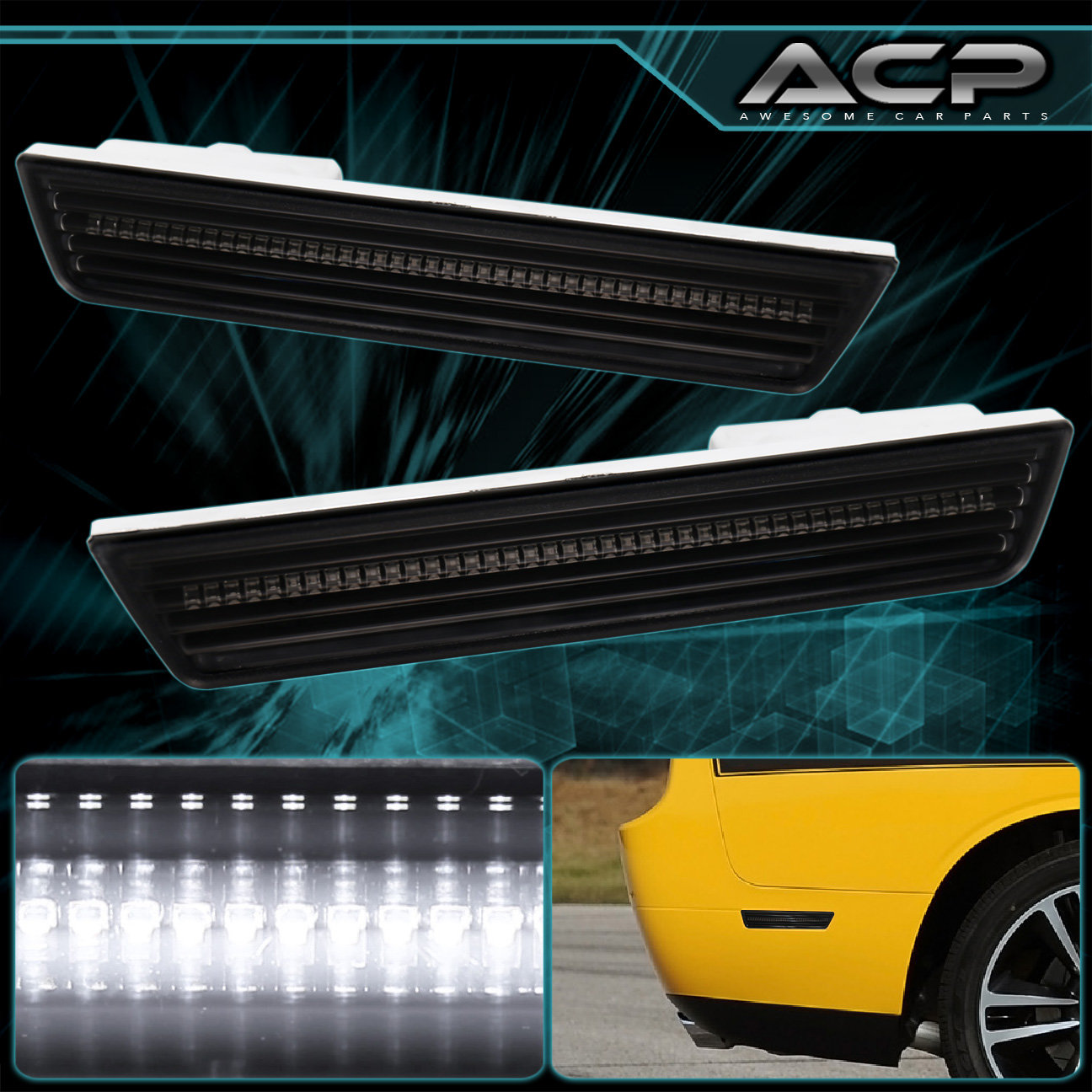 For 0814 Challenger Rear Side Bumper Marker Light White Led Smoke