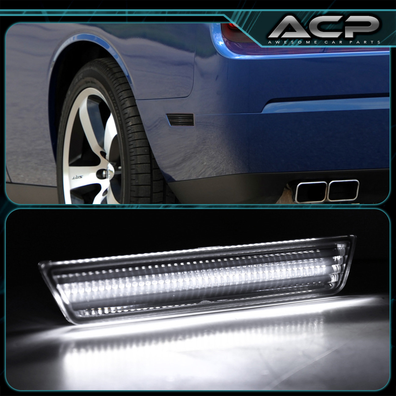 For 0814 Challenger Rear Side Bumper Marker Light White Led Smoke