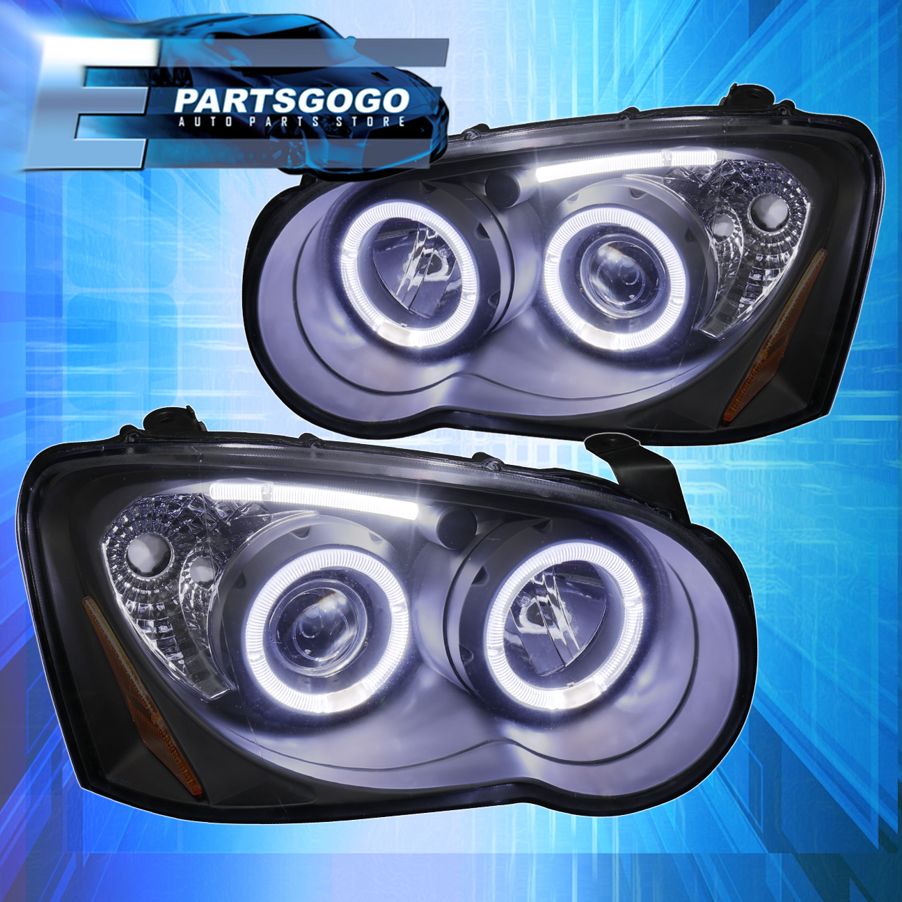 Black Housing Dual Halo Projector Led Strip Headlight For