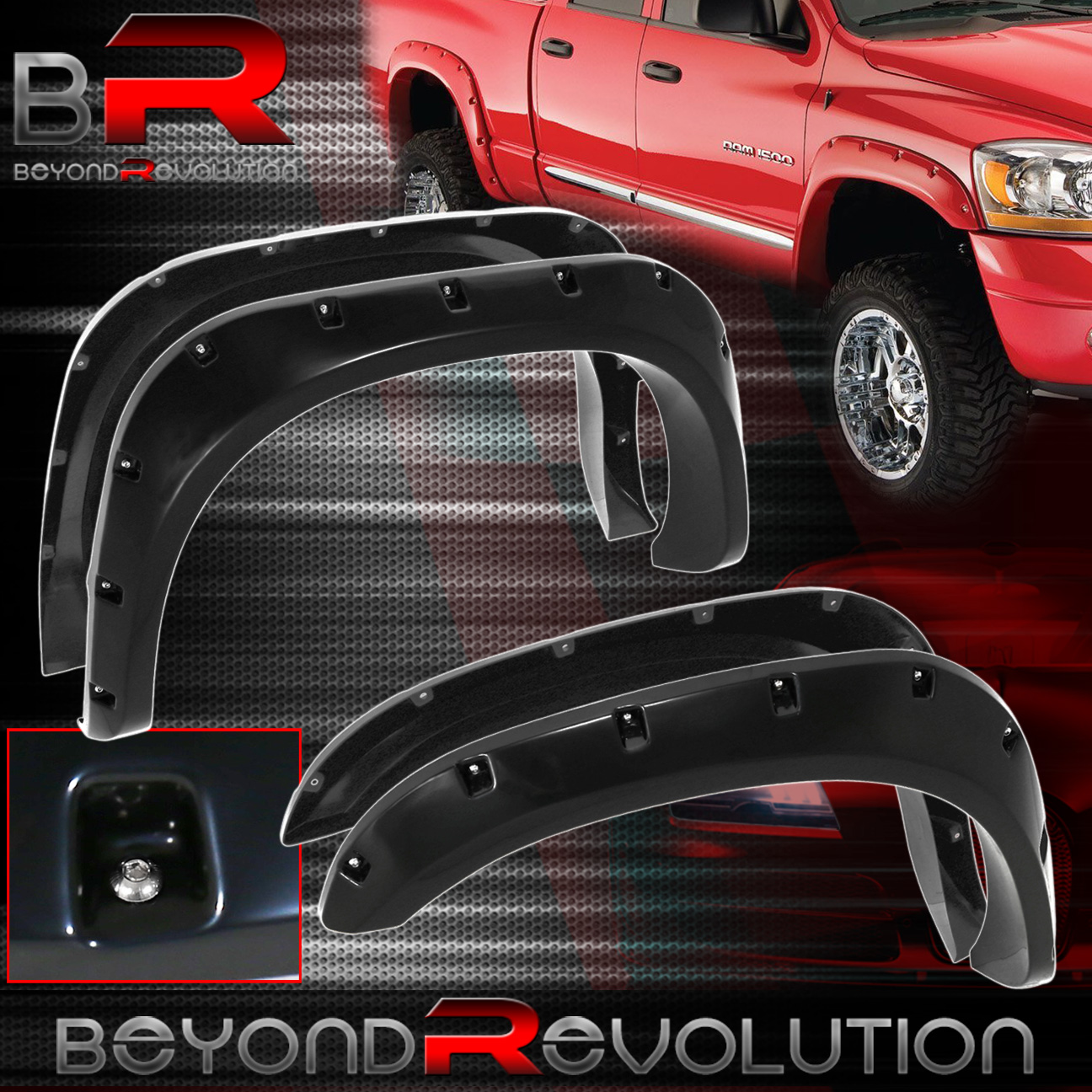Pocket Riveted ABS Side Wheel Fender Flare 0309 Dodge Ram 1500 Truck