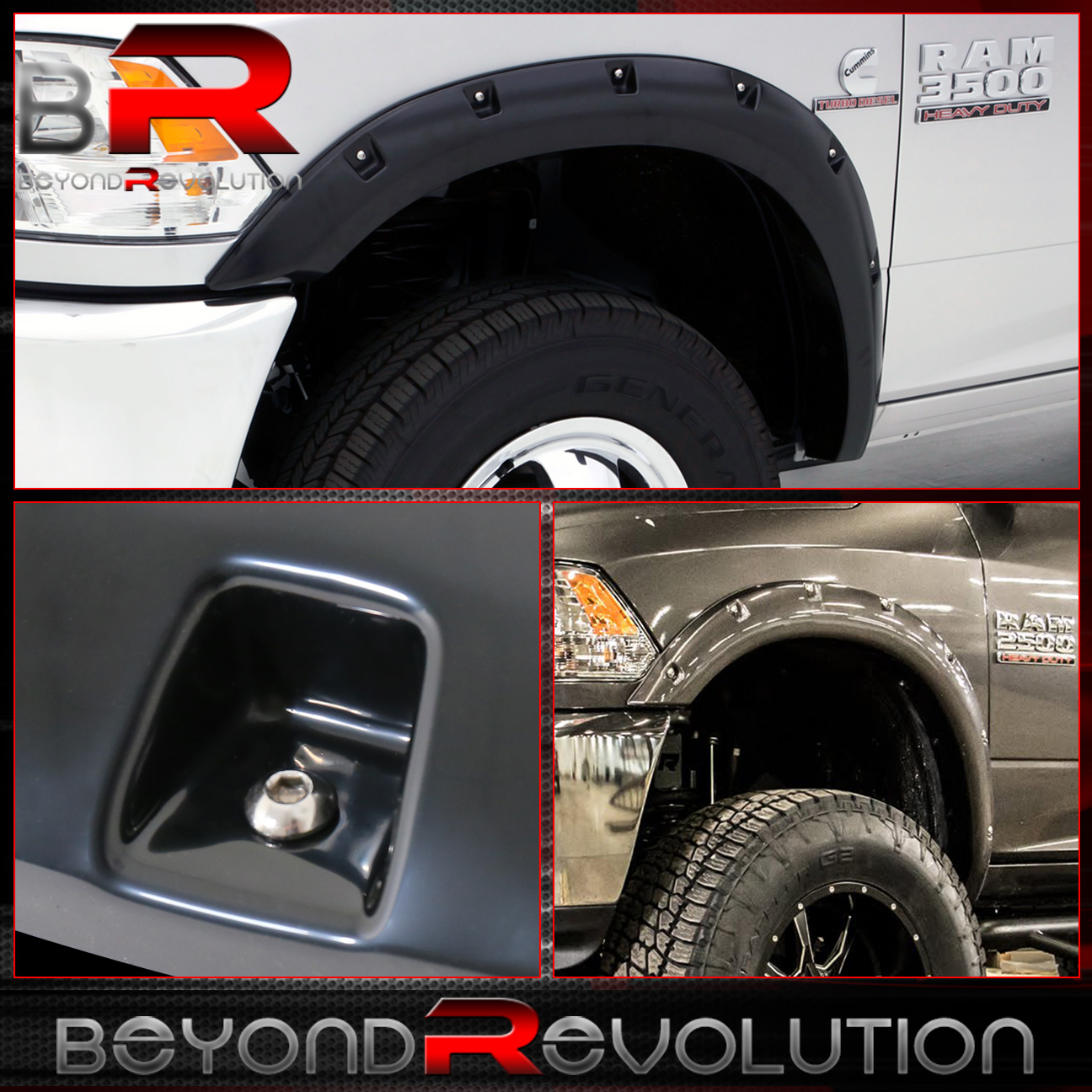 Pocket Riveted ABS Side Wheel Fender Flare 1015 Dodge Ram 1500 Truck