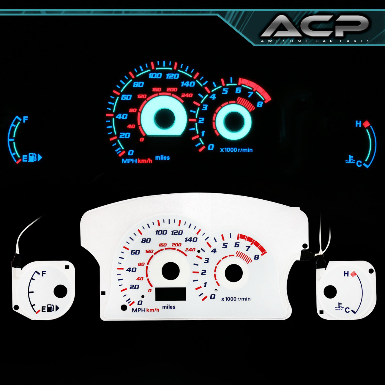 Find White Indiglo Gauge Dashboard Cluster 8K RPM Upgrade For 0004