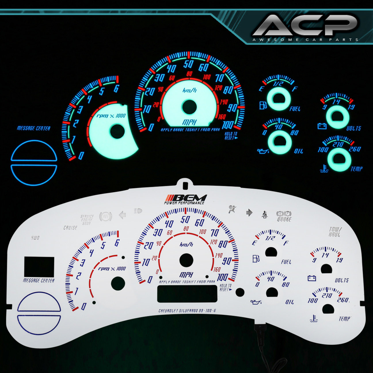 Find 19992002 Chevy Silverado Overlay Reverse Indiglo Gauge White