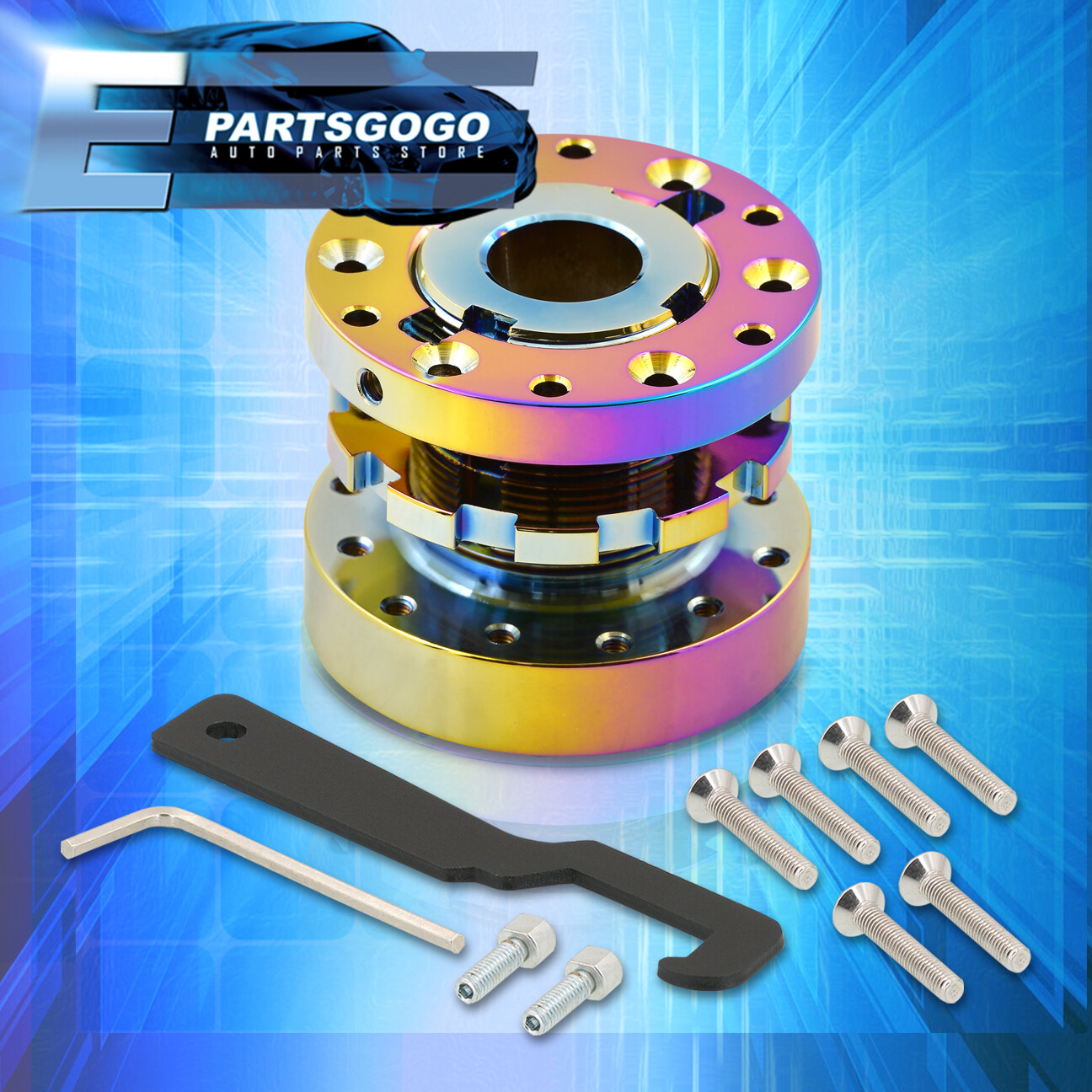 Universal 6 Bolt Hole Neo Chrome Extender Column Steering Wheel JDM