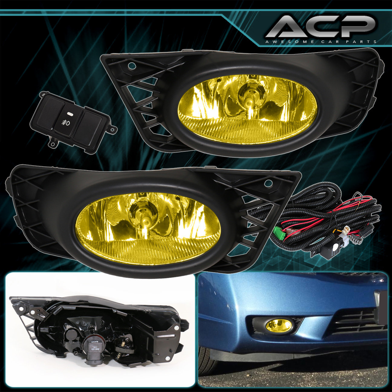 0911 CIVIC FD JDM 4DR YELLOW LENS FRONT BUMPER DRIVING FOG LIGHTS