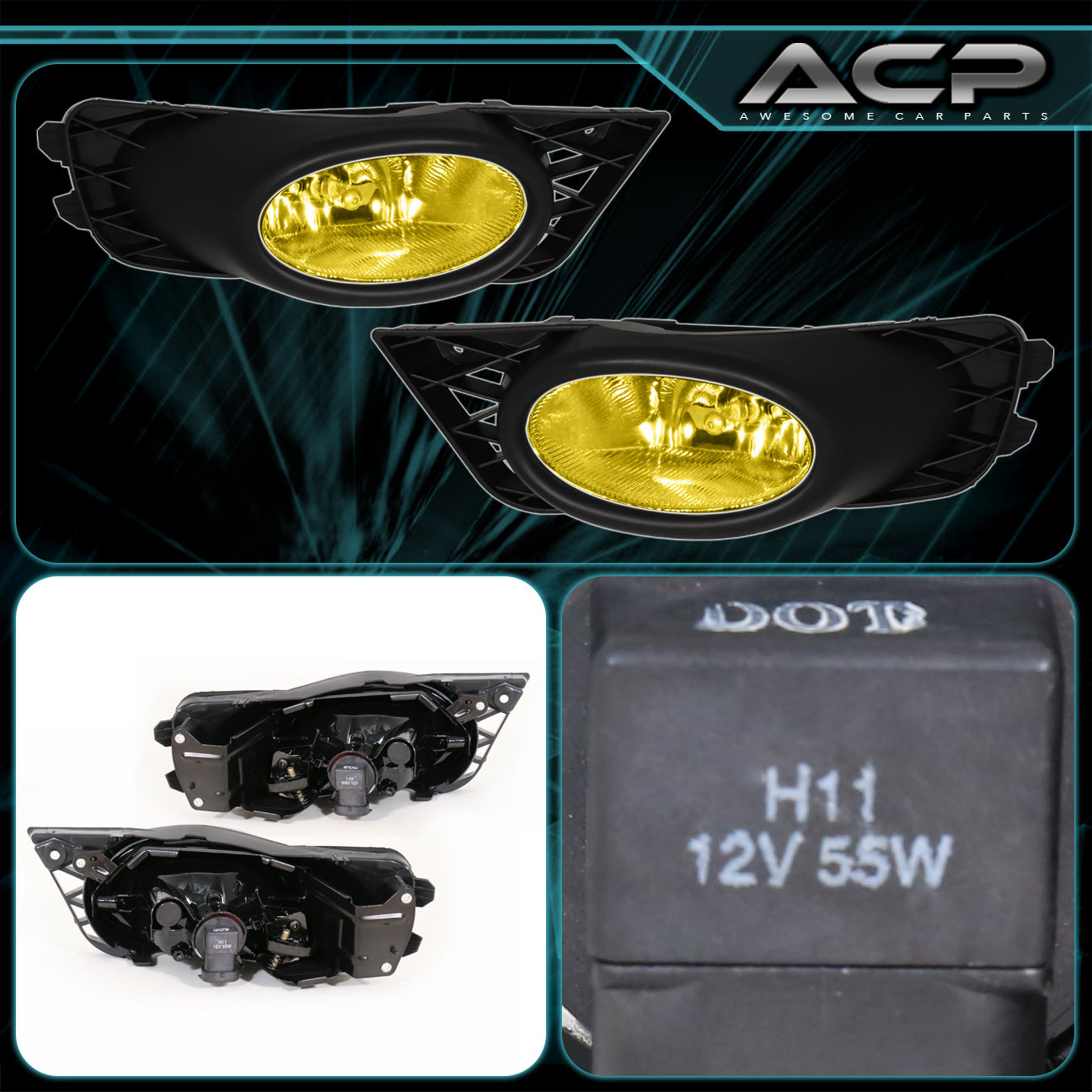 0911 CIVIC FD JDM 4DR YELLOW LENS FRONT BUMPER DRIVING FOG LIGHTS