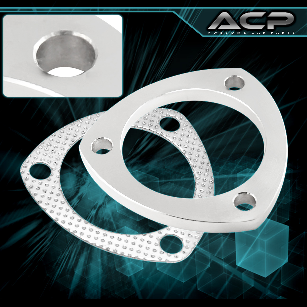 Buy 3" 3 BOLT DOWN TEST PIPE EXHAUST MUFFLER CATBACK WELD ADAPTER FLANGE CONNECTOR in La Puente