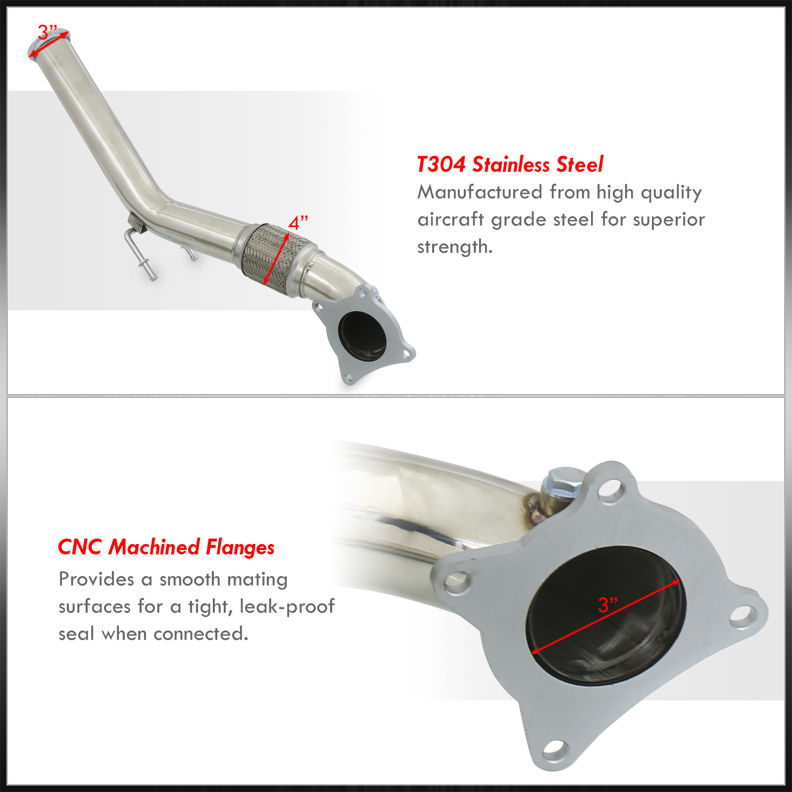 STAINLESS STEEL DOWNPIPE 3" TURBO DOWN PIPE 062010 GTI JETTA AUDI A3 2