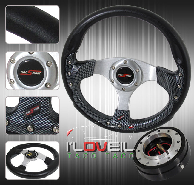 320Mm Carbon Removable Race Steering Wheel W/ 1.5" Quick Release & Horn