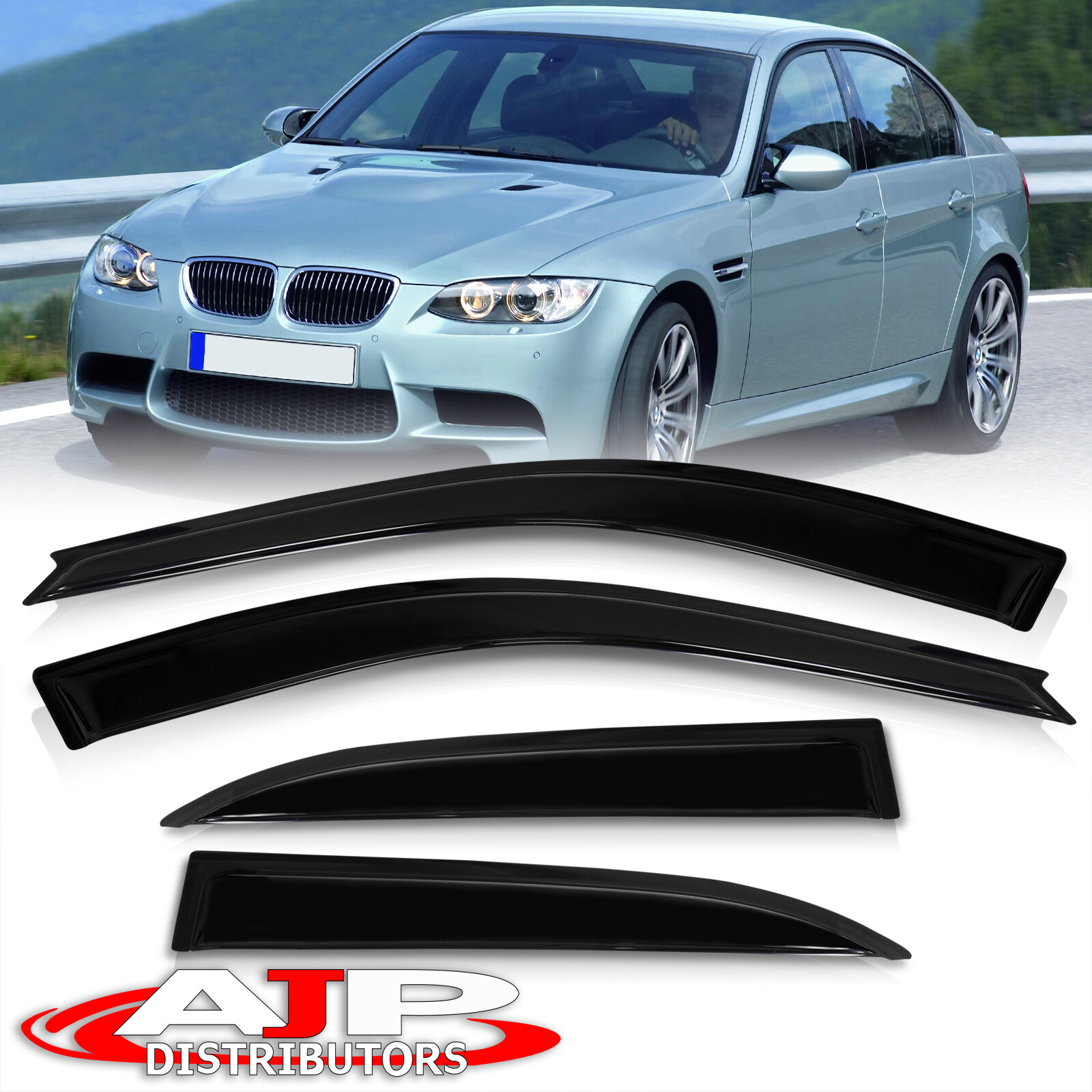 20062011 BMW E90 323i 325i 335i 328I 4 DR BLACK WINDOW VENT VISORS