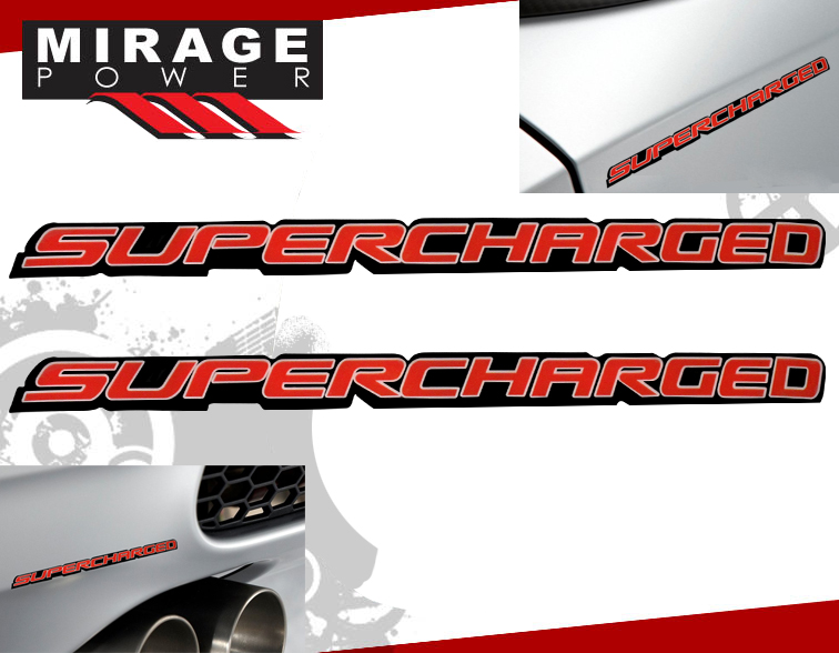 2X BLACK RED SUPERCHARGED DECAL EMBLEM STICKER BADGE LOGO GEL FENDERS