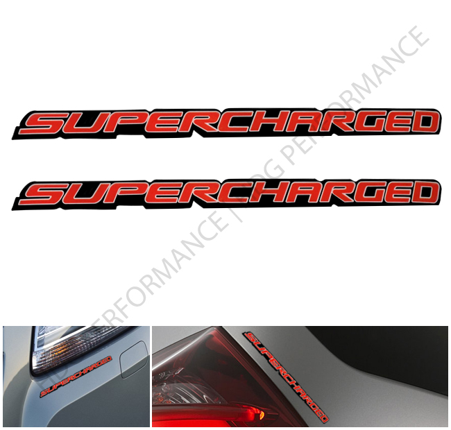 Pair of Supercharged Engine Red Sticker Decal Bumper Emblem Fender