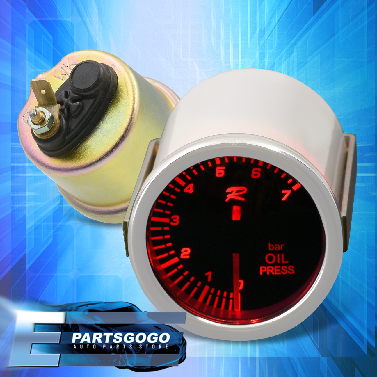 Universal 2/" 52mm Jdm Oil Pressure Reverse Led Glow Gauge Smoke Tint Auto Meter