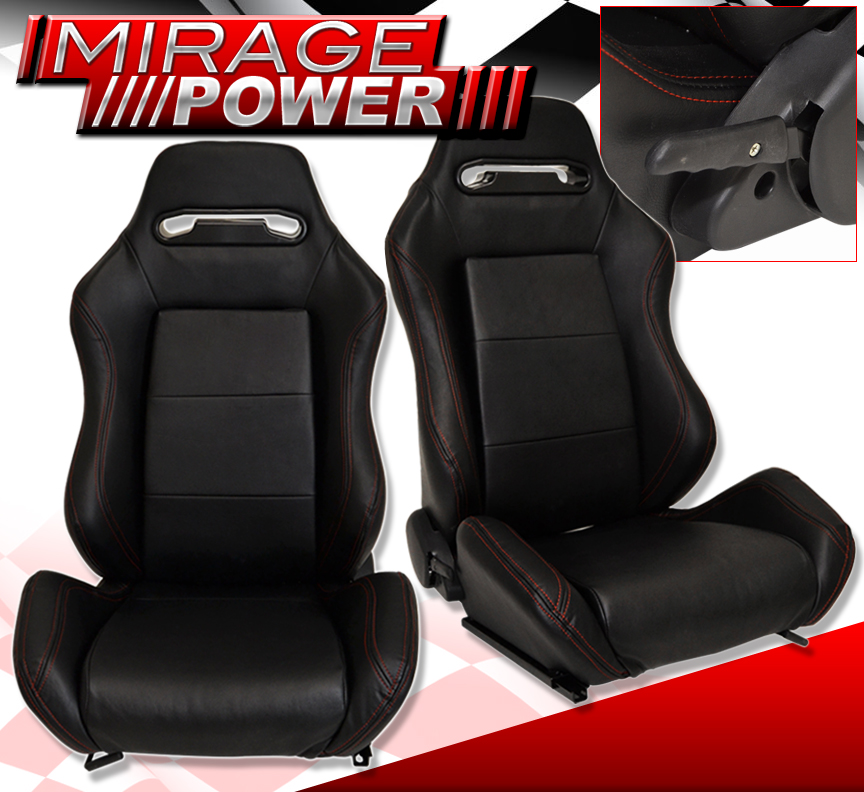 Reclinable Bucket Seats Chairs JDM Racing Sport Track + Slider Black Track Pair eBay