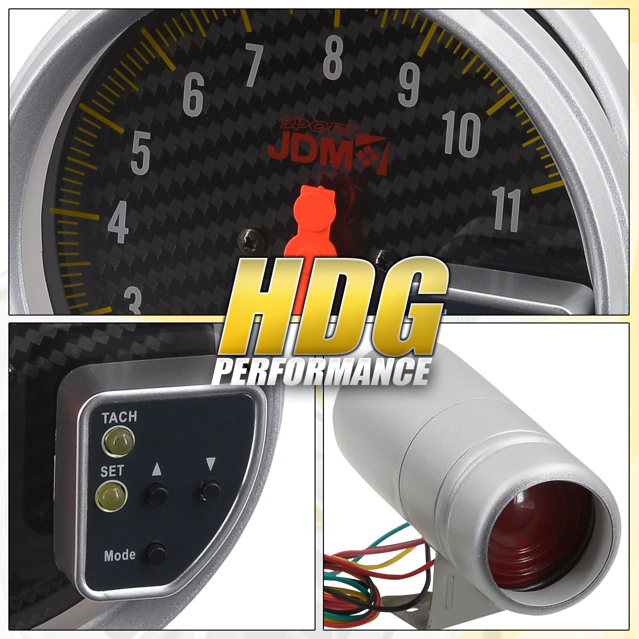Universal Jdm 5" Carbon Style Face Tachometer Gauge With Shift Light