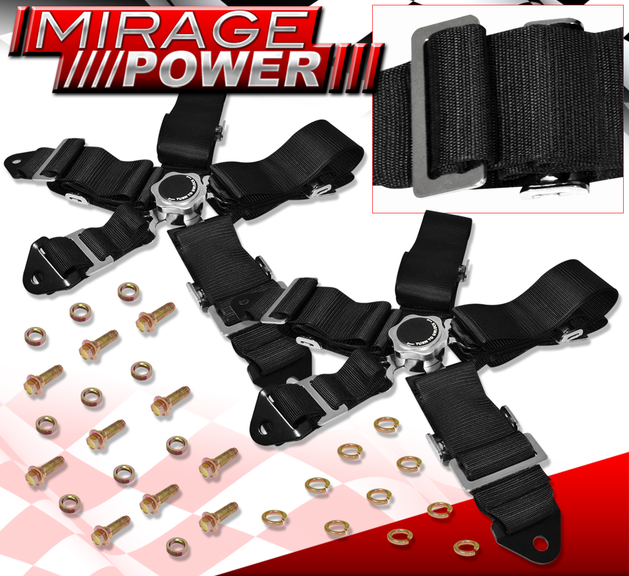 For Jeep 3" 5 Point Nylon Harness Cam Lock Seat Belt Support Strap Set