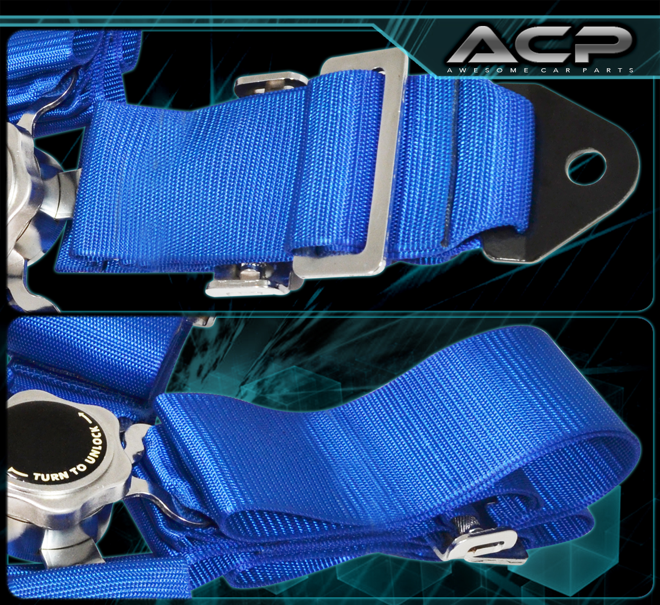 Universal 3" Strap 5 Point Cam Lock Racing Seat Belt Harness Track Pair