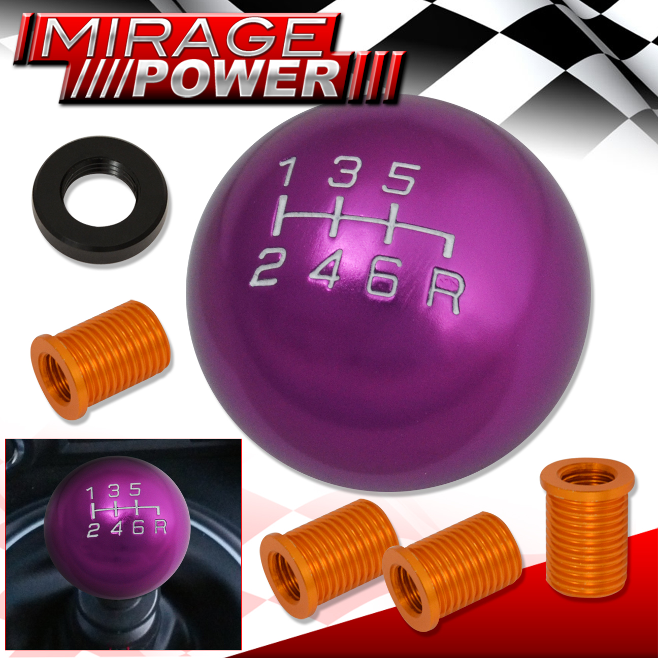 Universal M10X1.25 6 Speed Ball Shift Shifter Knob M8 M10 M12 Screw On