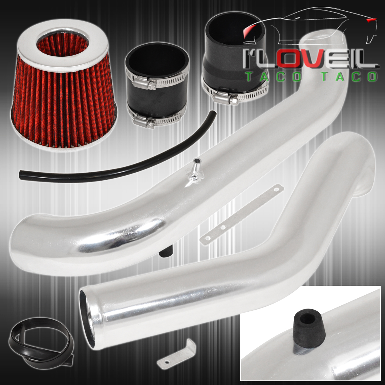 1996-2000 Honda Civic DX LX Chrome Cold Air Intake System Kit w//2.75/" Air Filter