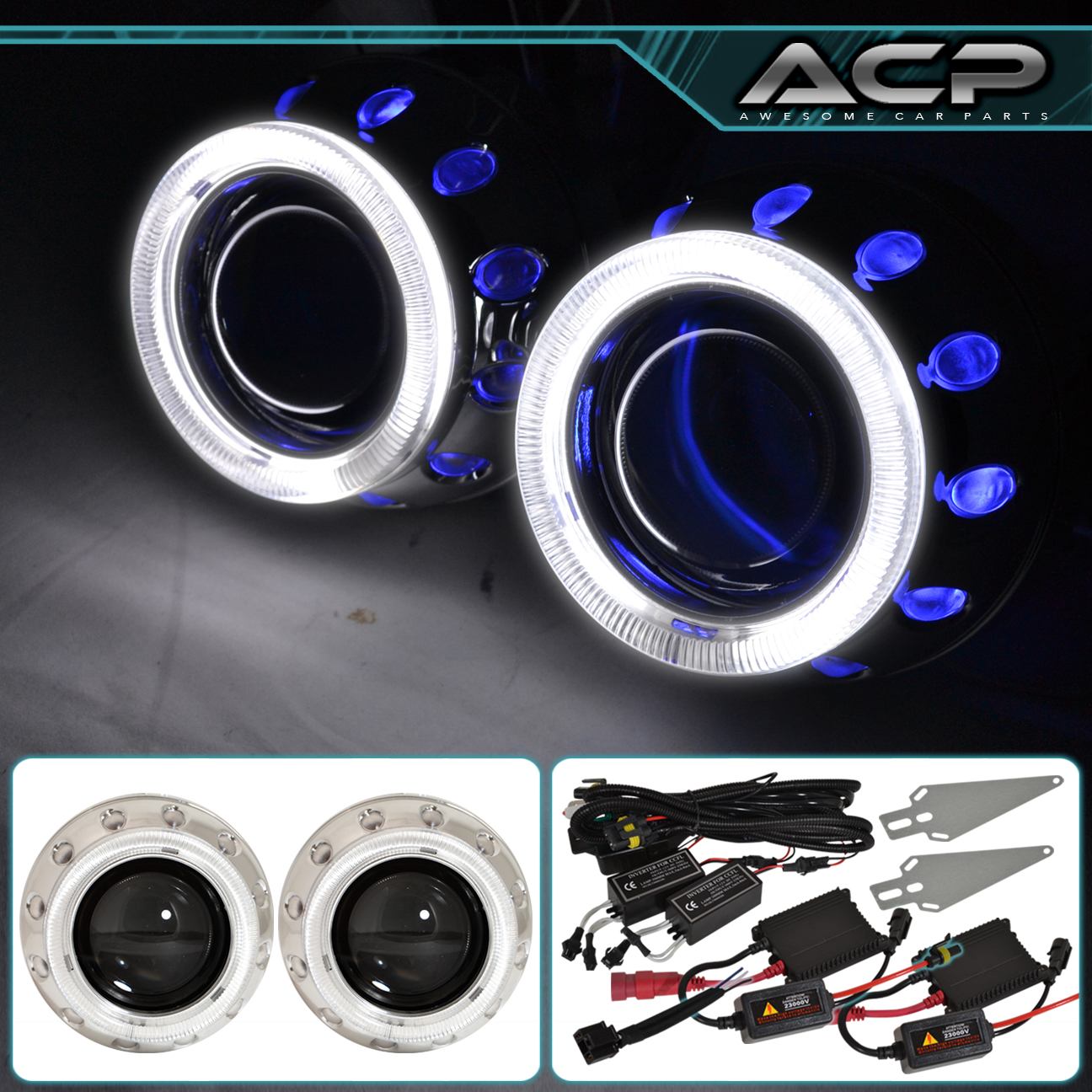 2x Universal Retrofit Projector Lens Headlights 2 5 U0026quot H1