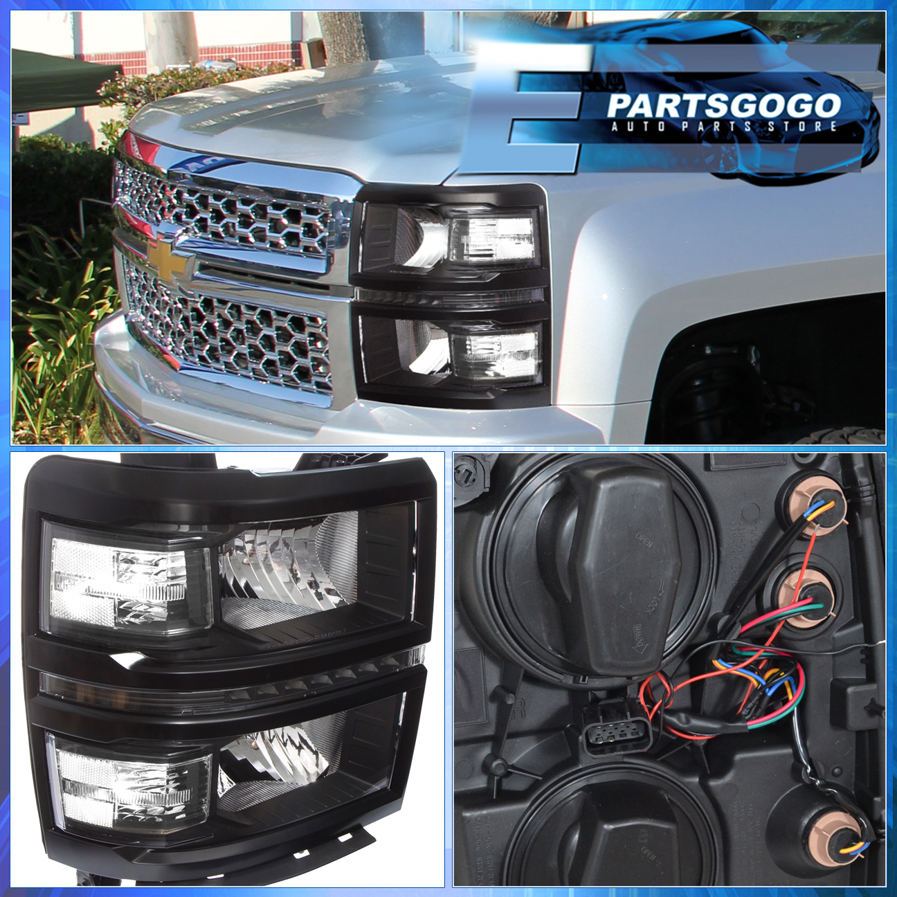 CHEVY SILVERADO 1500 2014 2015 2016 HEADLIGHT BLACK HOUSING CLEAR REFLECTOR LED Car & Truck
