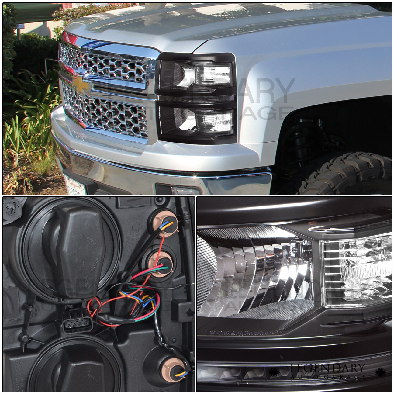 For 14-2015 Chevy Silverado 1500 Black Housing LED Headlights Clear