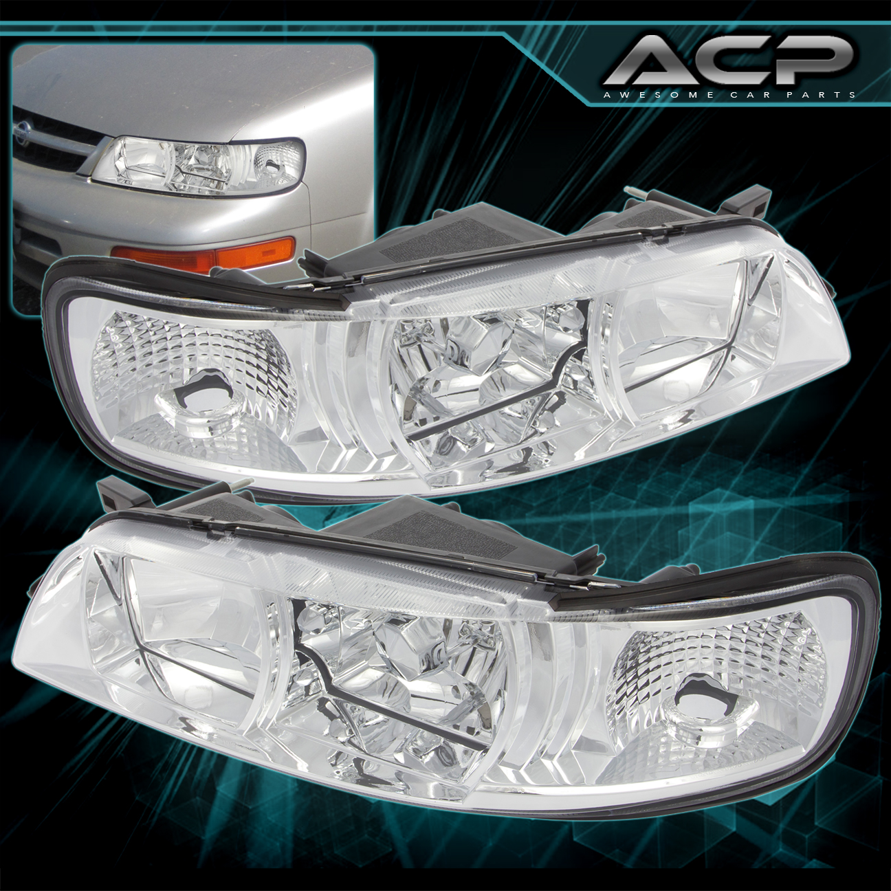 For 95 96 97 98 99 Nissan Maxima Clear Chrome Headlight Headlamps For 95 96 97 98 99 Nissan Maxima Clear Chrome Headlight Headlamps R34 Style