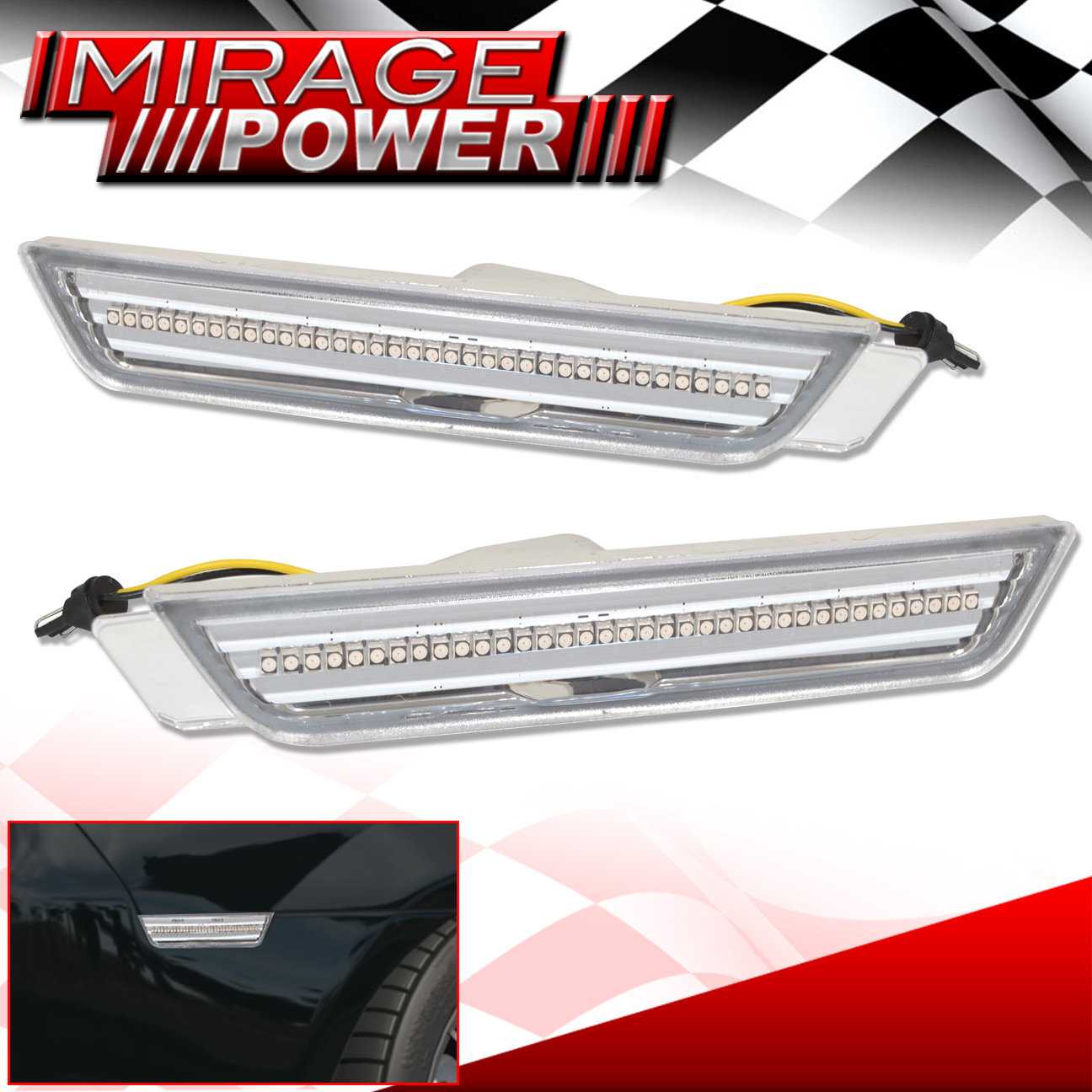 For 20102015 Chevy Camaro SS White LED Rear Side Markers Lights Clear