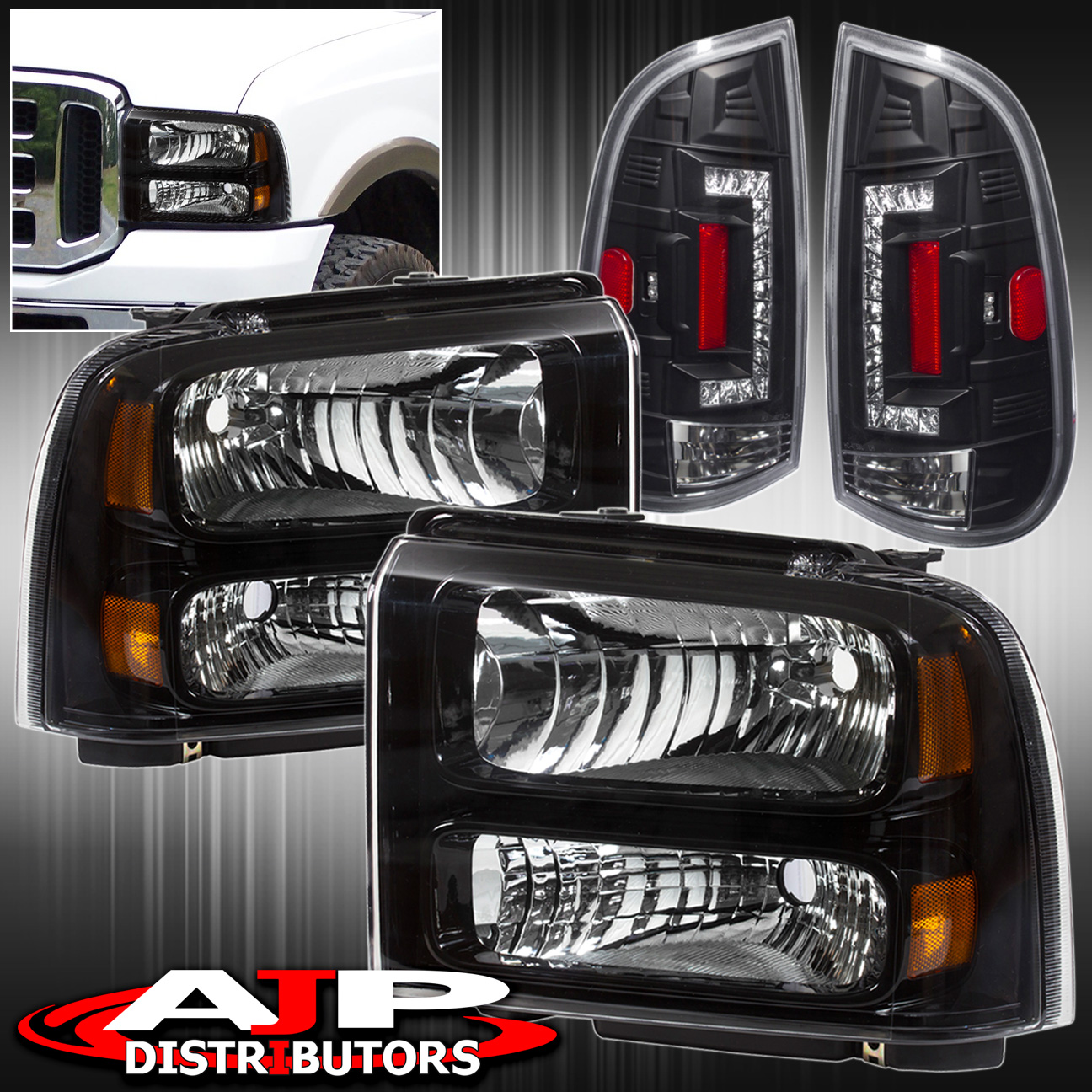 Black Tail Lights For 05-07 Ford F-Series Super Duty Black Headlights w/LED