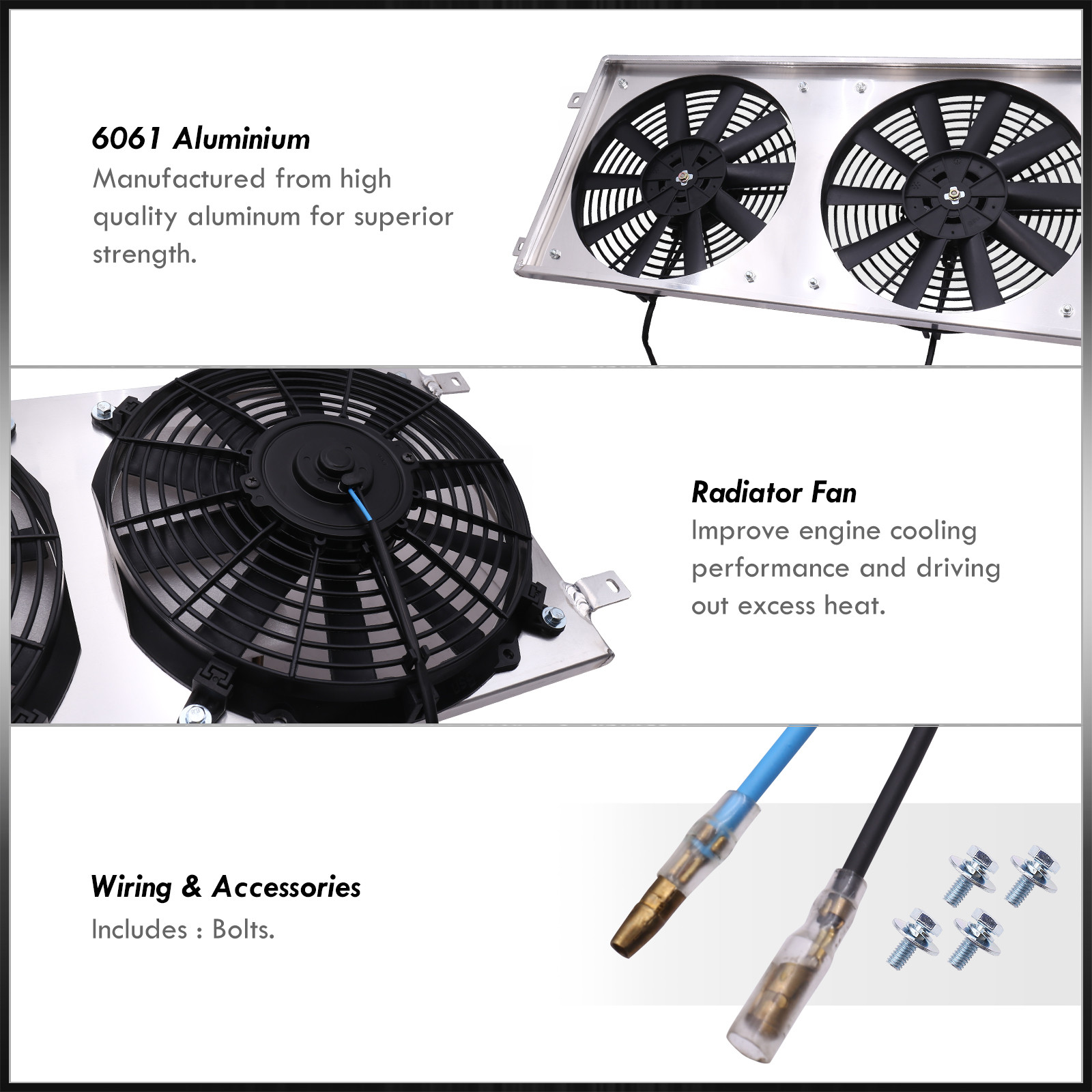 Aluminum Radiator 12" Fan Shroud Engine Cooling Fans For 2000-2005