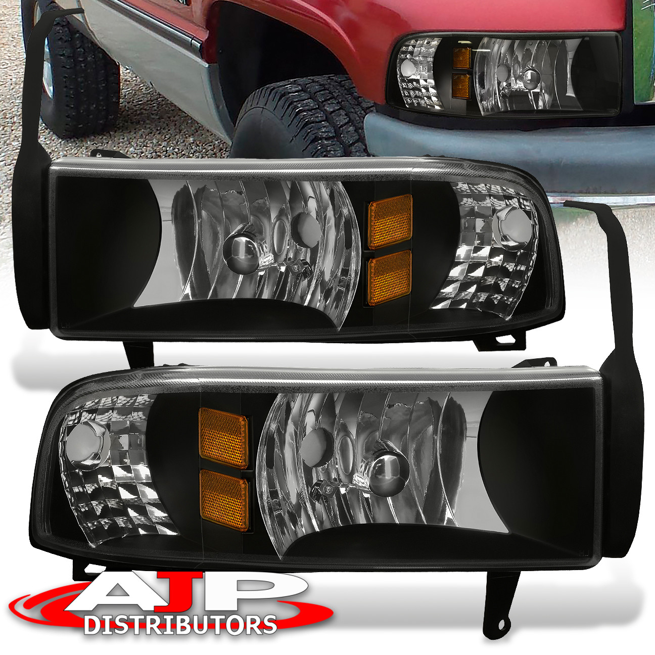 94 01 Dodge Ram 1500 2500 3500 Crystal Black 2in1 Headlights Pair 94 01 Dodge Ram 1500 2500 3500 Crystal Black 2in1 Headlights Pair Left Right Ebay