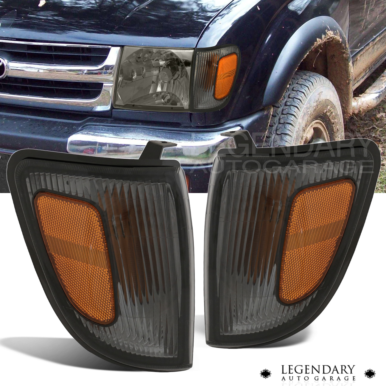 LH For 98-00 Toyota Tacoma 4WD Pre Runner Smoke Front Bumper Signal Lights RH