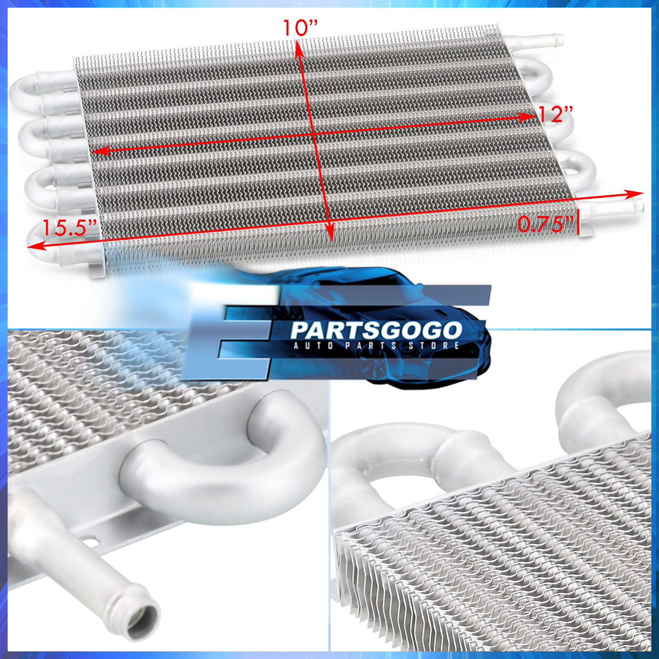 Universal Aluminum Oil Transmission Power Steering Cooler Kit 12" x 10