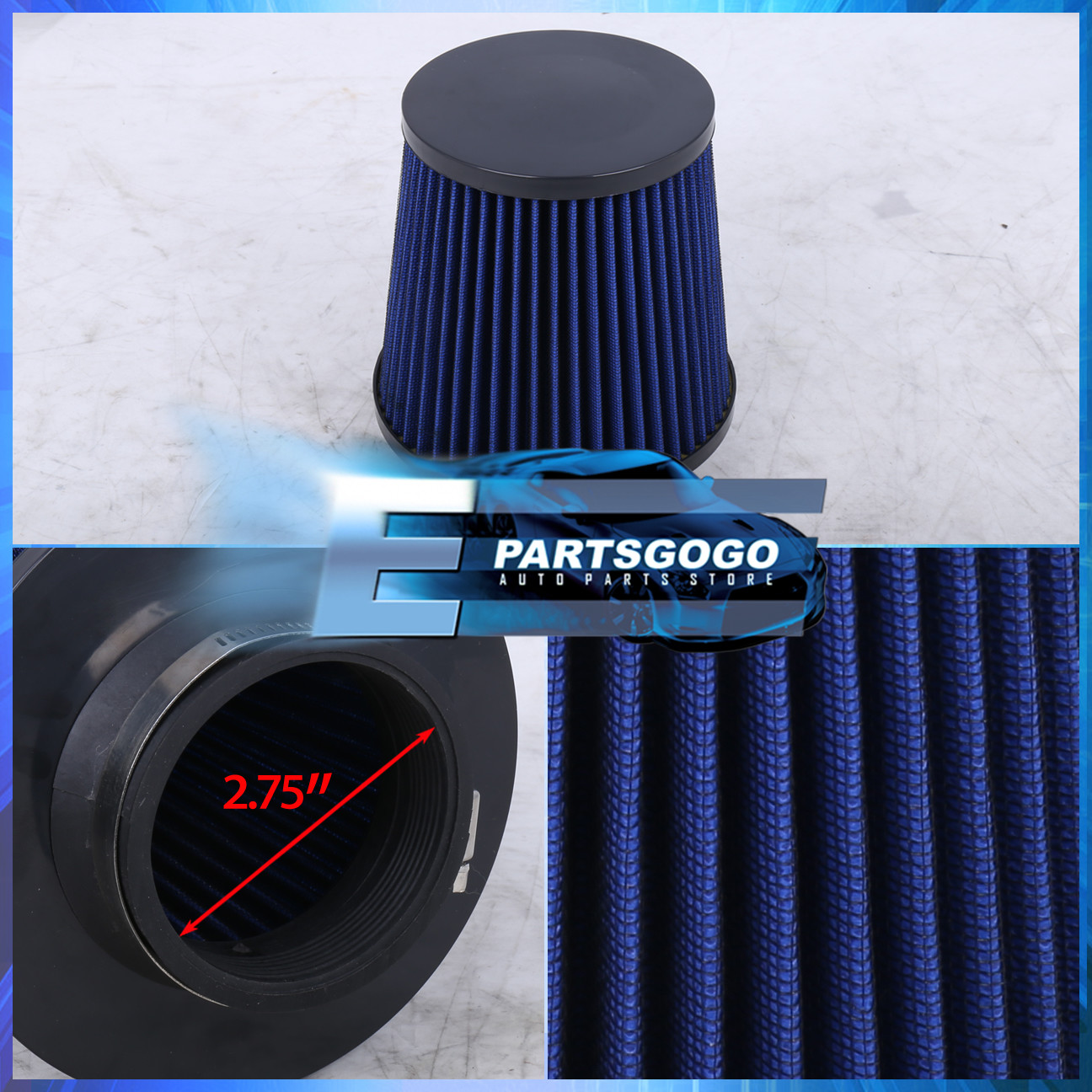 Universal 2.75 Inch High Flow Air Intake Turbo Supercharger Blue Black Filter eBay