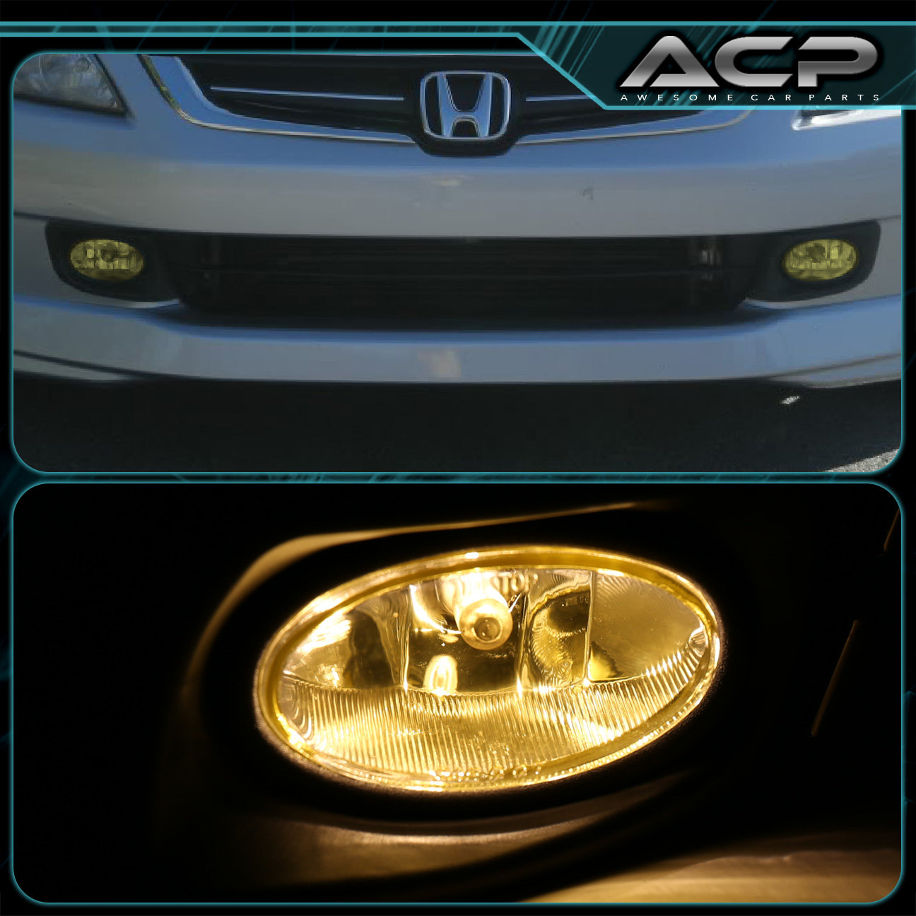 Yellow Lens Fog Lights Kit W/ Switch + Wiring + Harness For 03-05 Accord Sedan