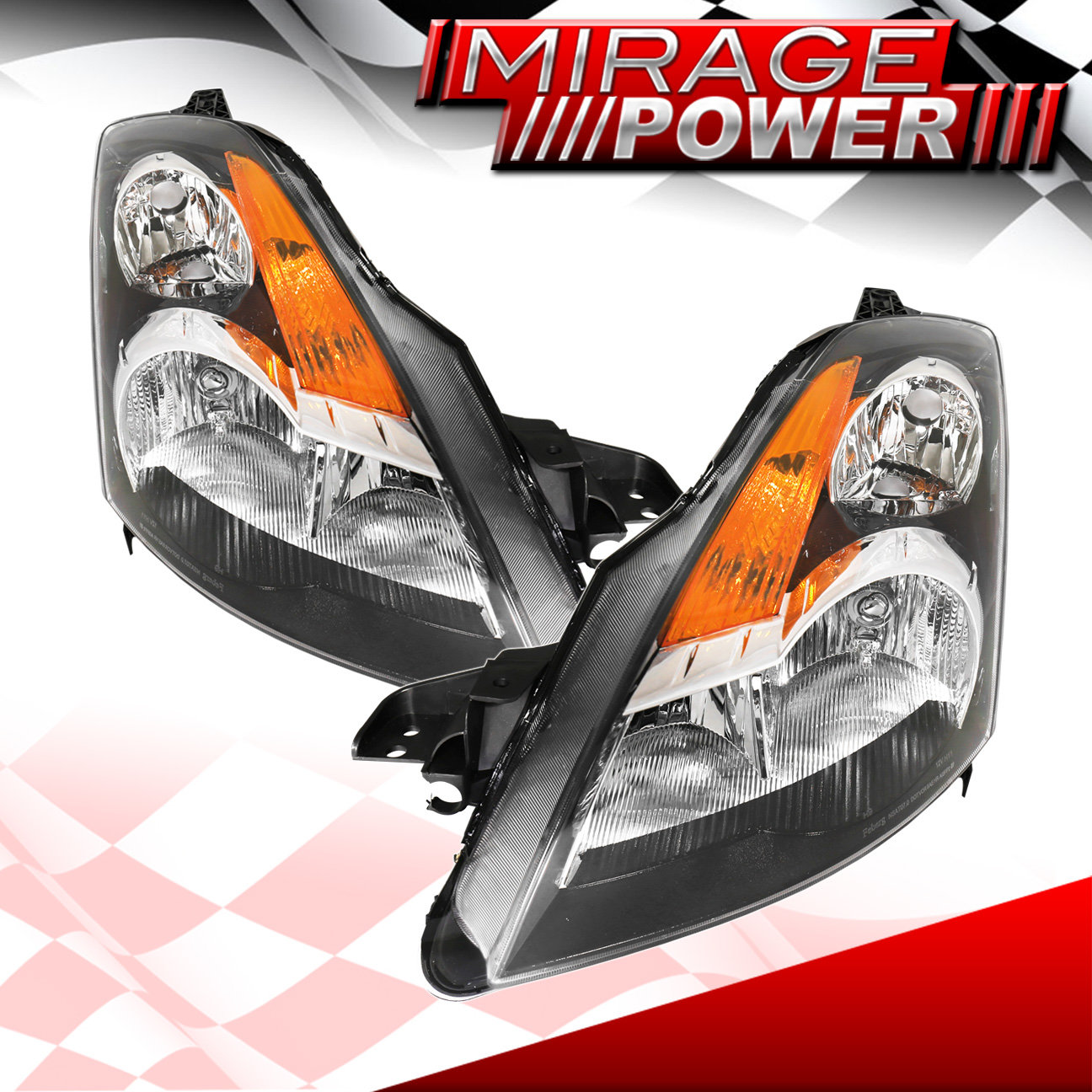 For 2007-2009 Nissan Altima Black Housing Amber Clear Lens Headlights