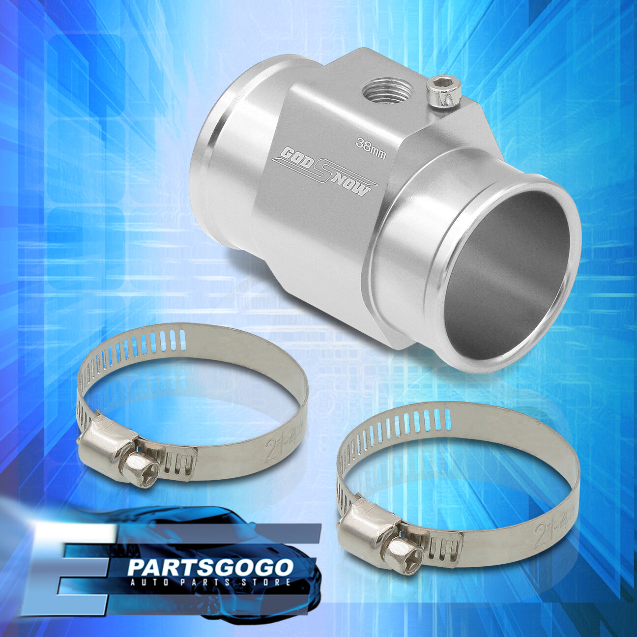 38mm Radiator Hose Temperature Sensor Adapter Silver Breather Tank