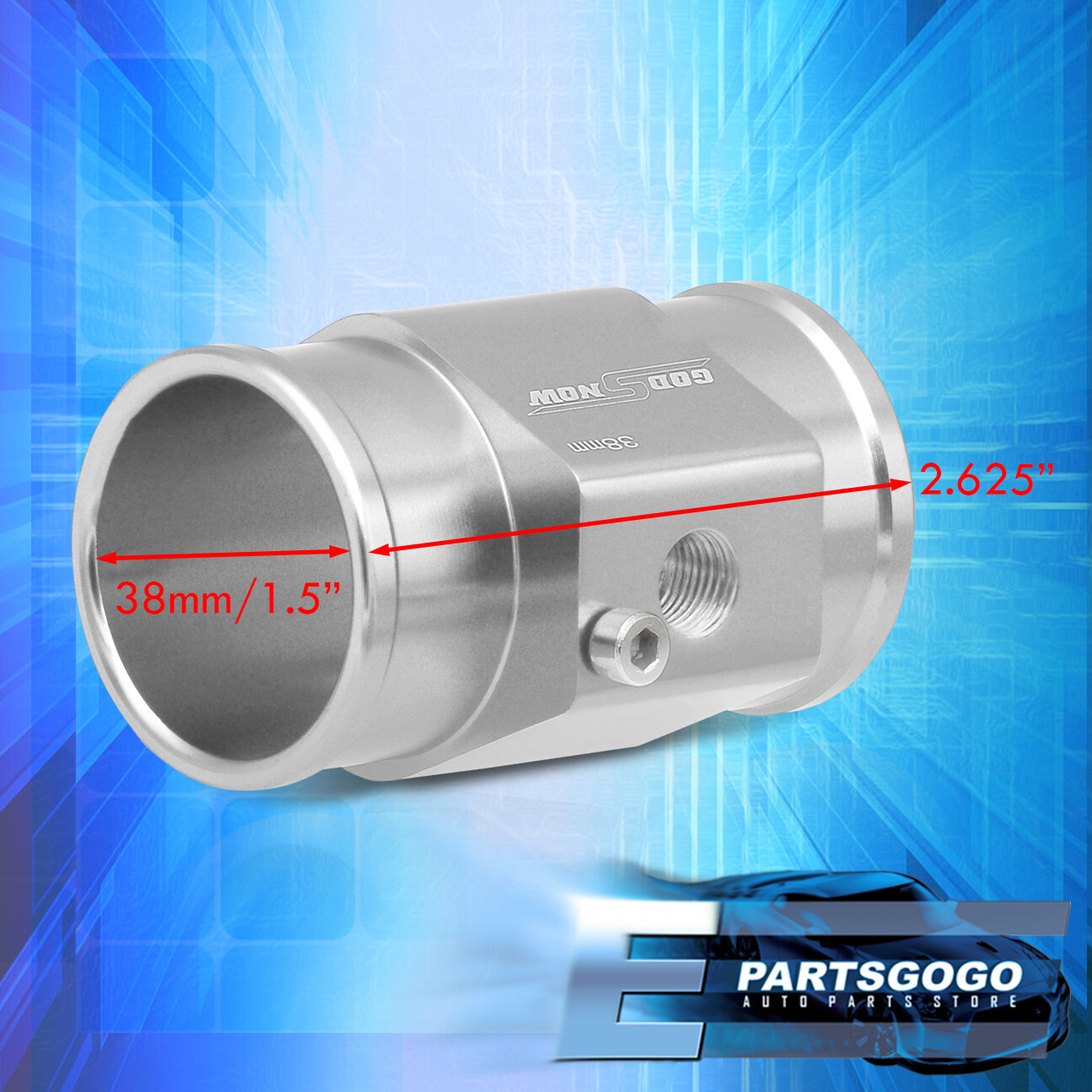 38mm Radiator Hose Temperature Sensor Adapter Silver Breather Tank