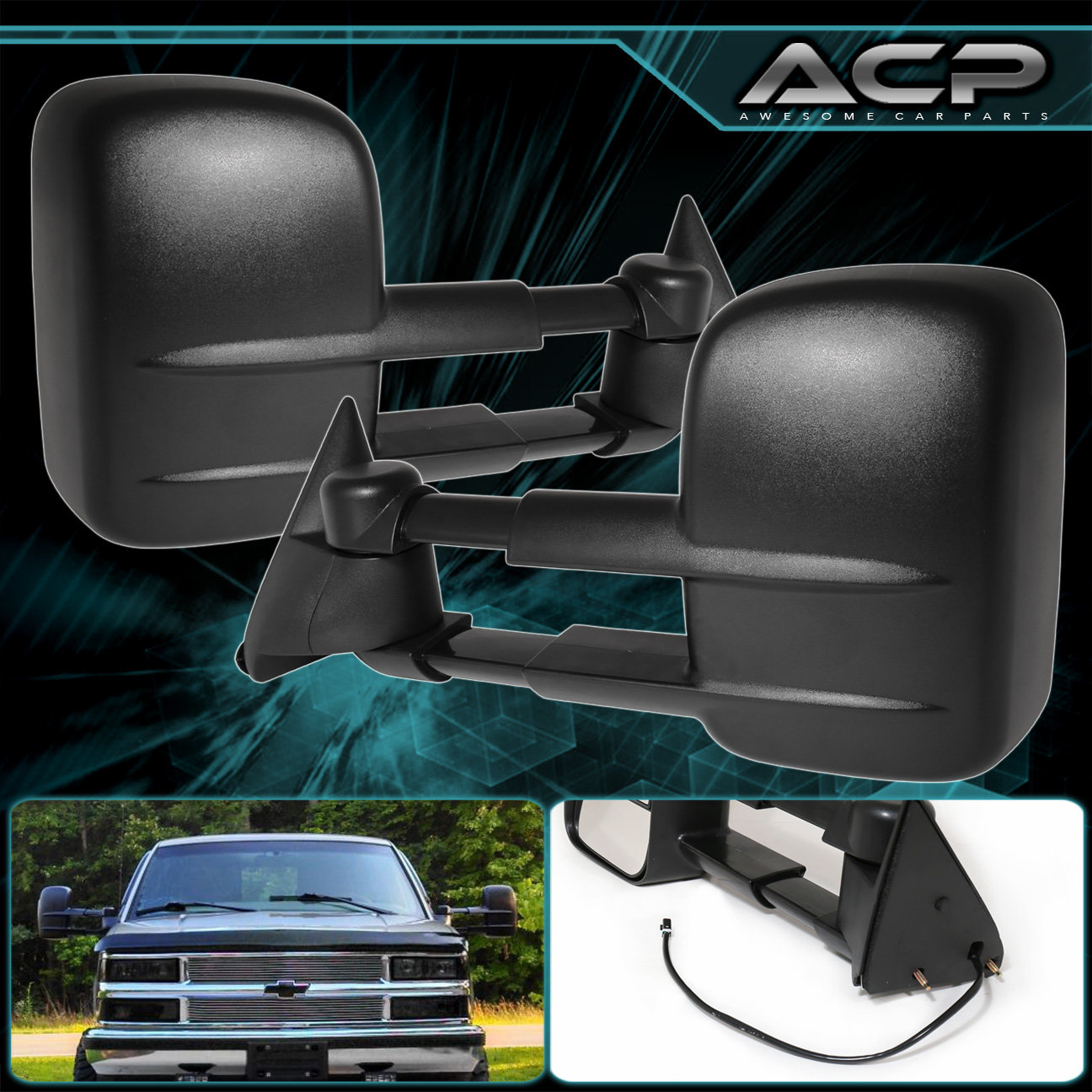 Pair Black Power Extend Towing Mirrors 1988 1998 Chevy Gmc C K 1500 Pair Black Power Extend Towing Mirrors 1988 1998 Chevy Gmc C K 1500 2500 3500