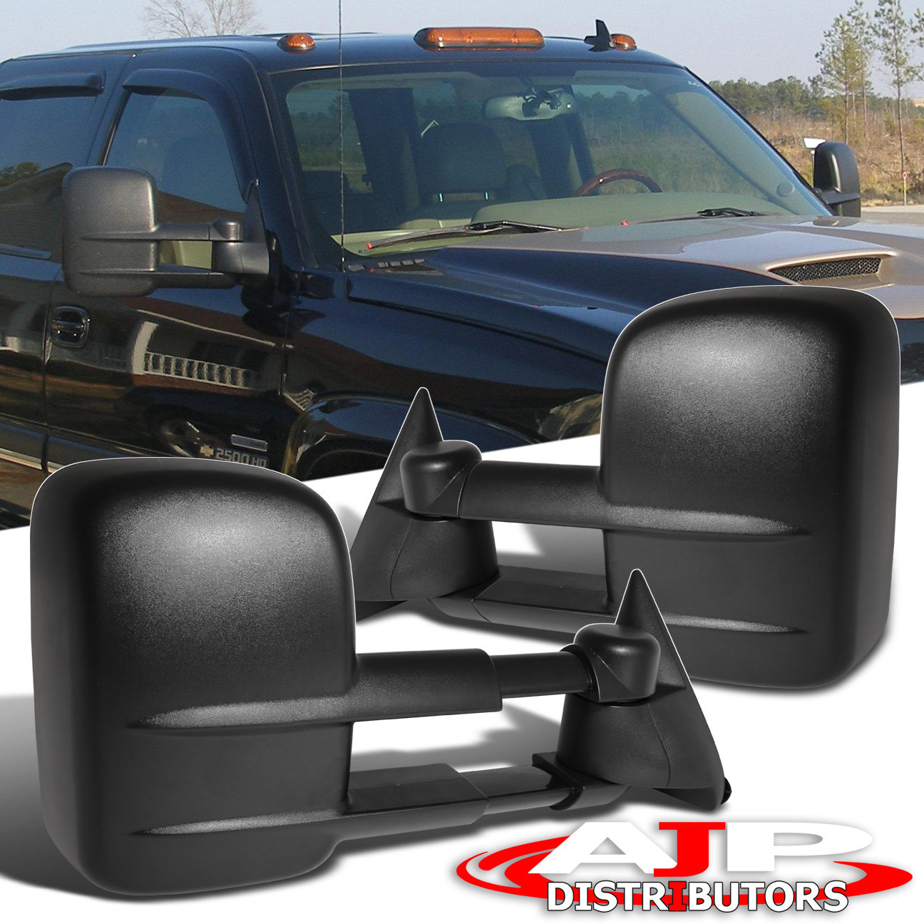 99-06 Chevy Silverado Pick Up Suburban Tahoe Yukon Manual Black Towing Mirrors