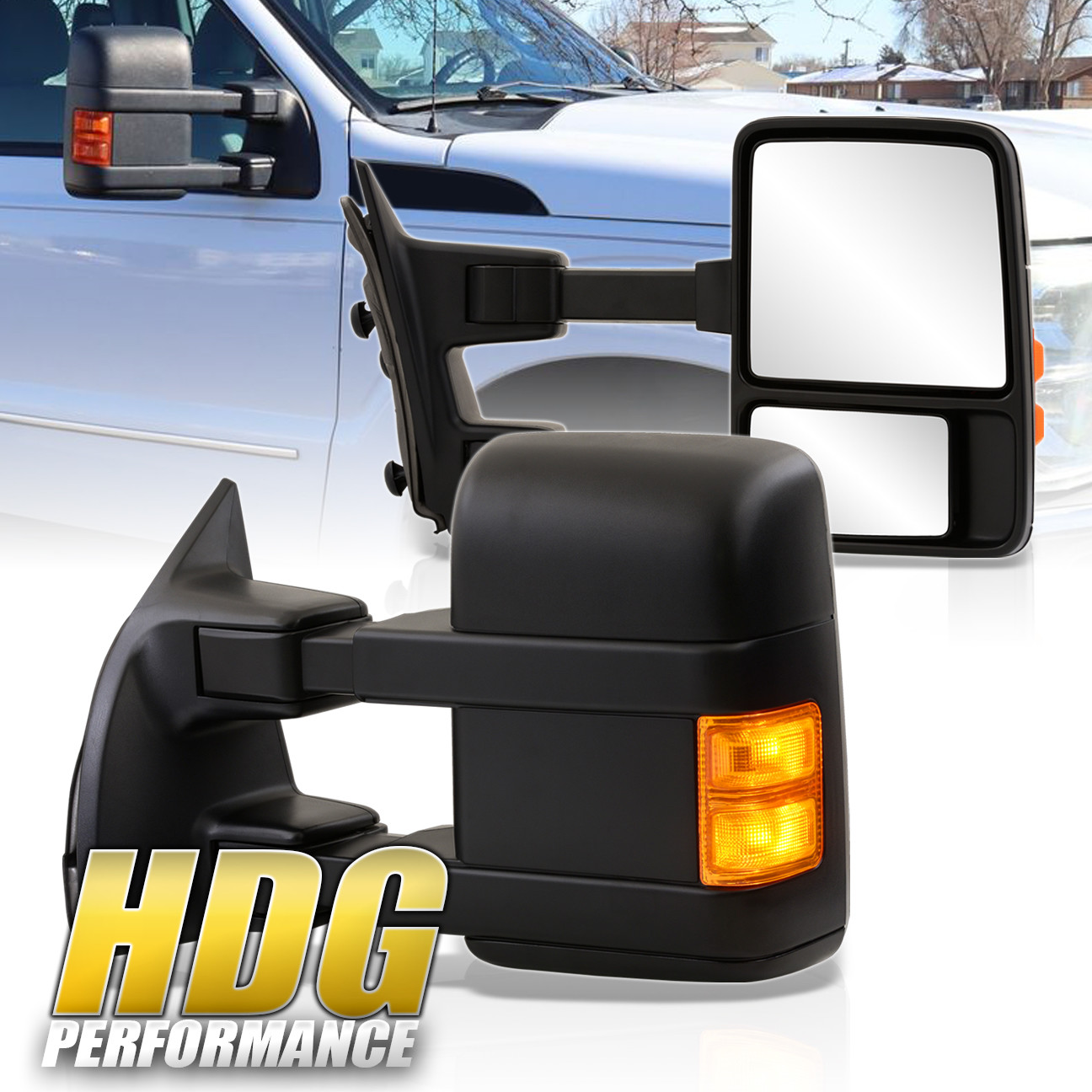 08-16 Ford F250//350//450//550 Extendable Led Heated Power Tow Mirror Black Pair